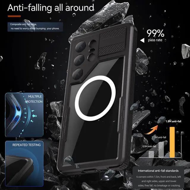Alt view image 2 of 7 - BONAEVER For Samsung Galaxy S25 Ultra Waterproof Case with Magnetic Magsafe Charging, IP68 Waterproof Case for Samsung S25 Ultra Case Phone Cover with Screen Protector Cover Black