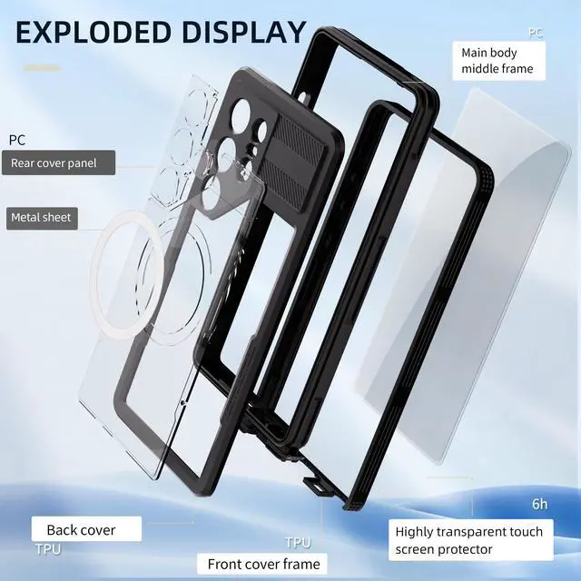 Alt view image 5 of 7 - BONAEVER For Samsung Galaxy S25 Ultra Waterproof Case with Magnetic Magsafe Charging, IP68 Waterproof Case for Samsung S25 Ultra Case Phone Cover with Screen Protector Cover Black