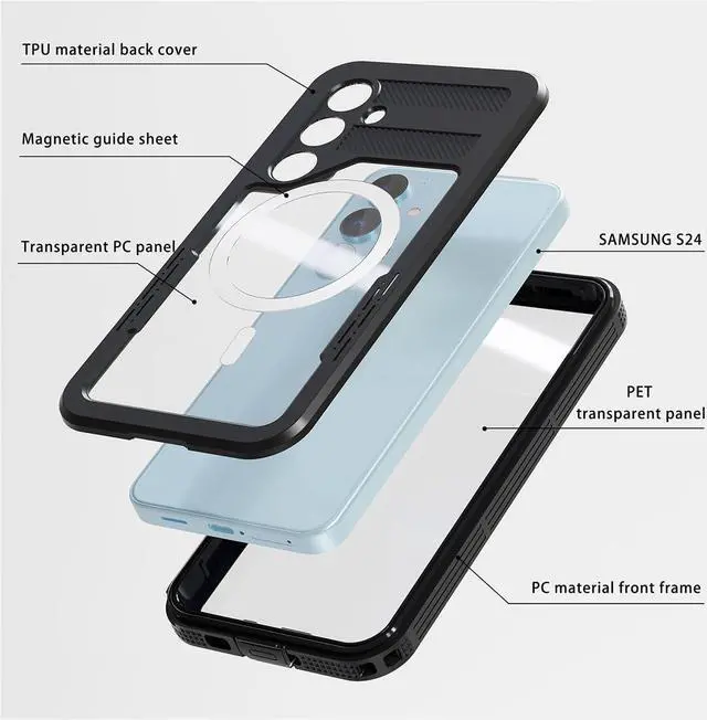 Alt view image 5 of 7 - BONAEVER Compatible Samsung Galaxy S25 Waterproof Case with Magnetic Magsafe Charging,IP68 Waterproof Case for Samsung S25 Case Phone Cover with Screen Protector Cover