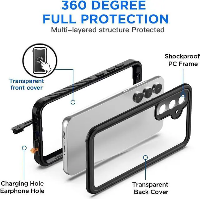 Alt view image 2 of 7 - BONAEVER for Samsung Galaxy S25 Case Waterproof, Clear Water Proof Shockproof Snowproof Dustproof Full Body Rugged Transparent Underwater Phone Case for Galaxy S25 Built-in Screen Protector