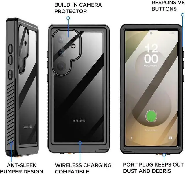 Alt view image 6 of 7 - BONAEVER for Samsung Galaxy S25 Ultra Case Waterproof, Clear Water Proof Shockproof Snowproof Dustproof Full Body Rugged Transparent Underwater Phone Case for Galaxy S25 Ultra Built-in Screen Protecto