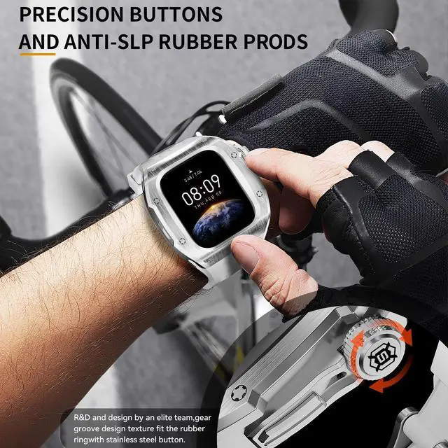 Alt view image 4 of 7 - BONAEVER Mod Kit Stainless Steel Case for Apple Watch Series 10 46mm Rugged Metal Bumper Case Protective Wristband Replacement Band for iWatch 46 mm White