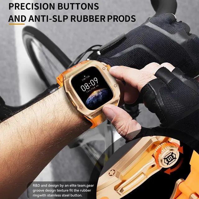 Alt view image 4 of 7 - BONAEVER Mod Kit Stainless Steel Case for Apple Watch Series 10 46mm Rugged Metal Bumper Case Protective Wristband Replacement Band for iWatch 46 mm Pink