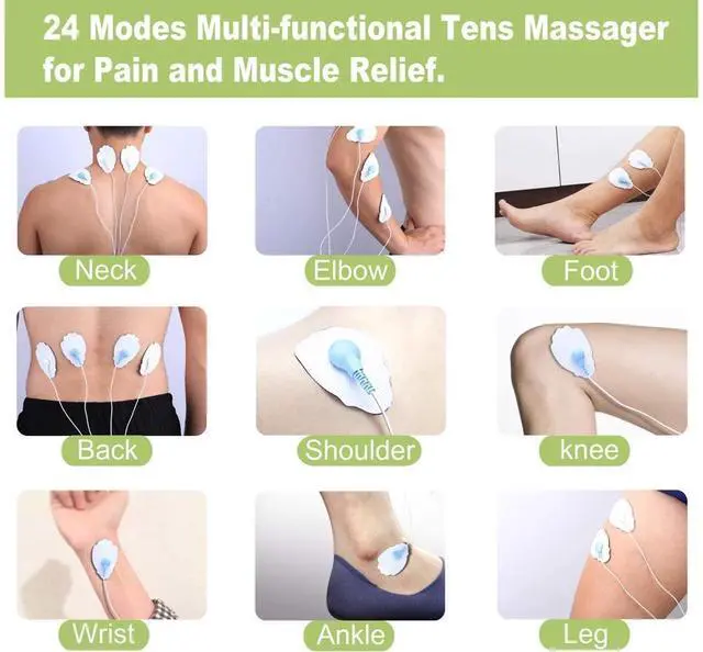 Alt view image 2 of 7 - Dual Channel TENS EMS Unit 24 Modes Muscle Stimulator for Pain Relief Therapy, Electronic Pulse Massager Muscle Massager with 10 Pads, Dust-Proof Drawstring Storage Bag, Fastening Cable Ties