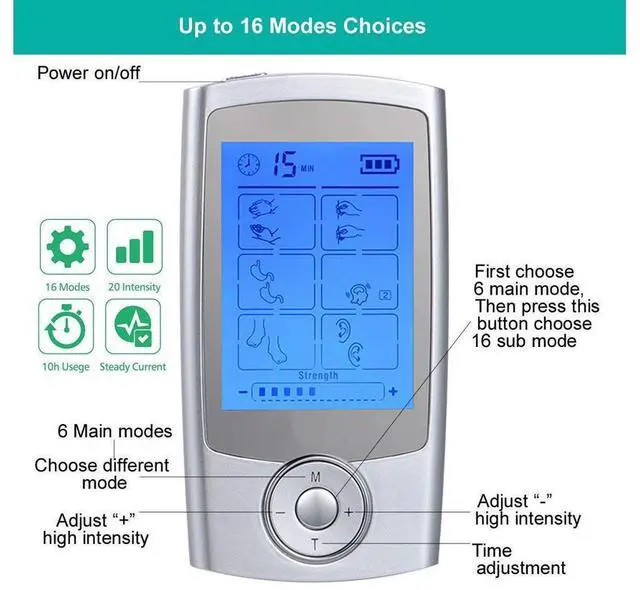 Alt view image 2 of 7 - Rechargeable TENS Unit FDA Cleared 16 Modes Electric Muscle Stimulator TENS EMS Machine with 8 Pads Pain Relief Body Back Pulse Massager