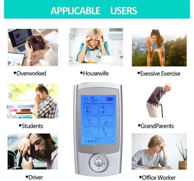 Alt view image 6 of 7 - Rechargeable TENS Unit FDA Cleared 16 Modes Electric Muscle Stimulator TENS EMS Machine with 8 Pads Pain Relief Body Back Pulse Massager