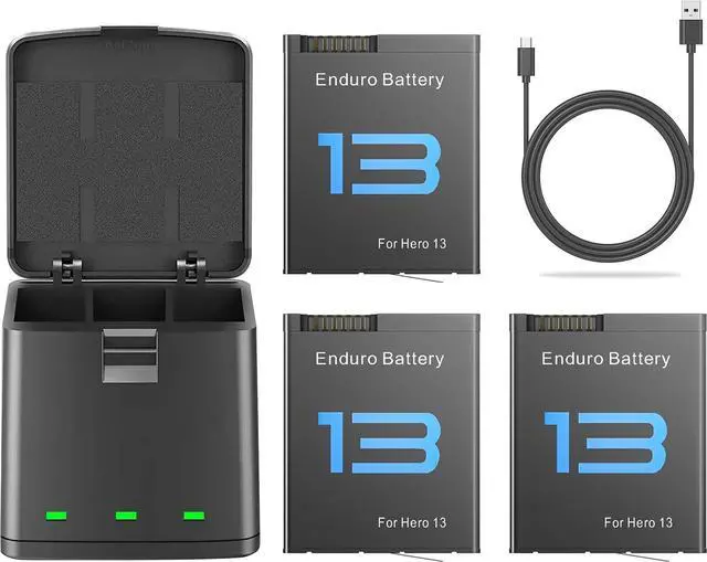 Main image of BONAEVER For Gopro Hero 13 Battery 3-Pack 2100mAh and USB Storage 3-Channel Fast Charger Fully Compatible with Go Pro Hero 13 Black