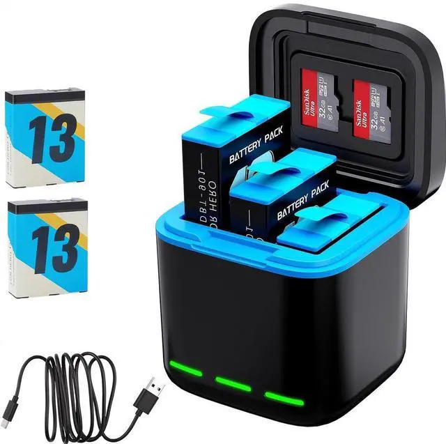 Main image of BONAEVER for Hero 13 Battery Charger Kit with 2 Packs 2200mAh Replacement Batteries for Hero 13, 3-Channel Charger for Here 13 Black Action Camera Battery