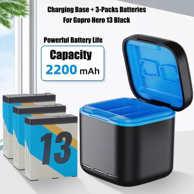 Alt view image 4 of 6 - BONAEVER for Hero 13 Battery Charger Kit with 2 Packs 2200mAh Replacement Batteries for Hero 13, 3-Channel Charger for Here 13 Black Action Camera Battery