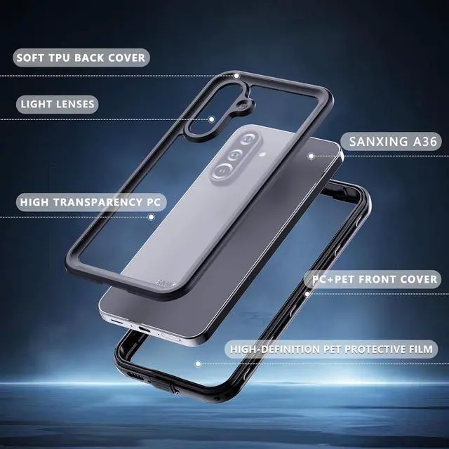 Alt view image 5 of 7 - BONAEVER for Samsung Galaxy A36 5G Phone Case, IP68 Waterproof Dustproof, Built-in Screen Protector, Rugged Full Body Shockproof Protective Cover for Galaxy A36 5G 6.6 Inch 2025