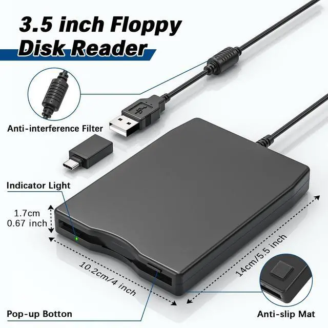 Alt view image 4 of 7 - BONAEVER USB Floppy Disk Drive, Floppy Disk Reader 3.5 inch Portable USB External 1.44MB FDD Diskette Drive for Windows 11/10/8/7/2000/XP/Vista PC Laptop, Plug and Play (Black)