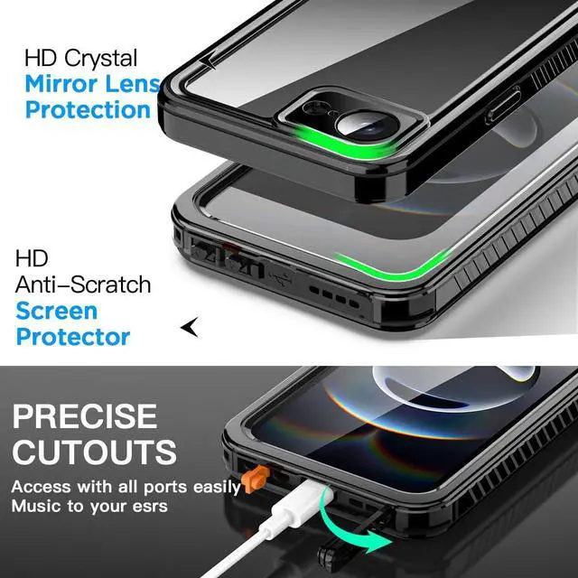 Alt view image 6 of 7 - BONAEVER for iPhone 16e Case Waterproof, Clear WaterProof Shockproof Dustproof Snowproof Full Body Rugged Transparent Underwater Phone Case for iPhone 16e 6.1 inch 2025 with Built-in Screen Protector