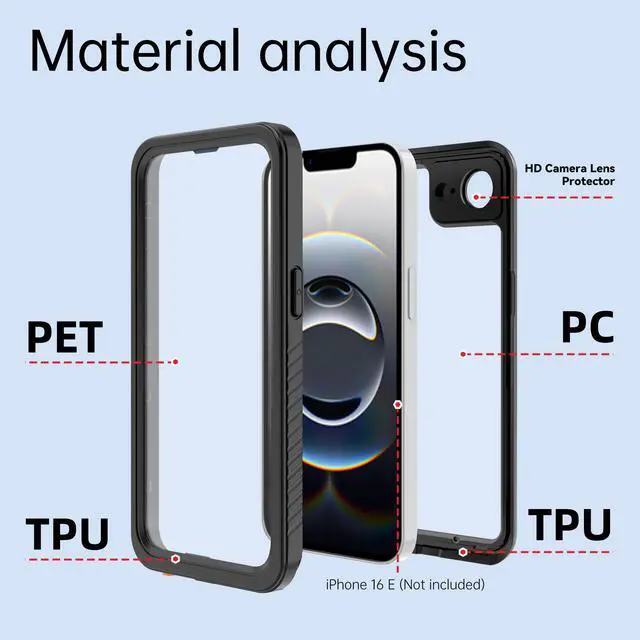 Alt view image 6 of 7 - BONAEVER for iPhone 16e Case Waterproof [IPX8 Underwater Case][Full Body Shockproof & Military Dropproof] Clear Sound Quality Built-in Screen Protector for iPhone 16e 6.1 inch 2025 - Black