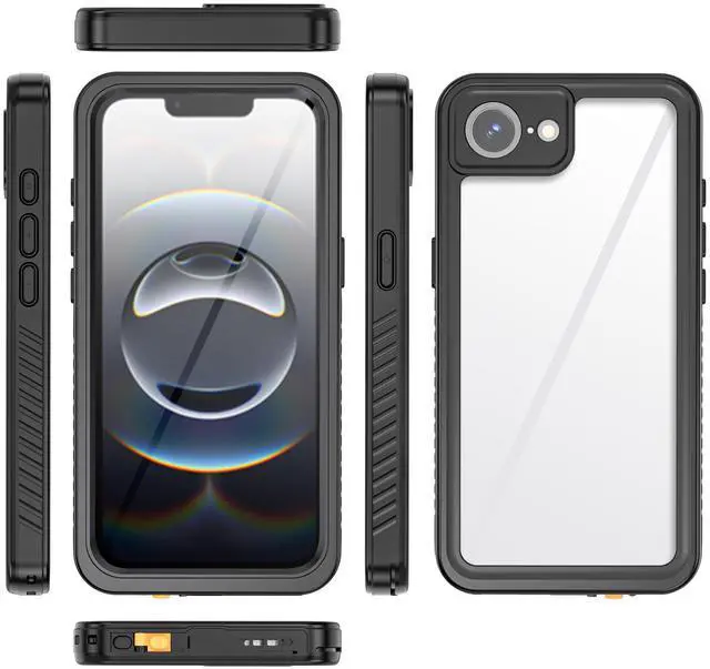 Alt view image 7 of 7 - BONAEVER for iPhone 16e Case Waterproof [IPX8 Underwater Case][Full Body Shockproof & Military Dropproof] Clear Sound Quality Built-in Screen Protector for iPhone 16e 6.1 inch 2025 - Black