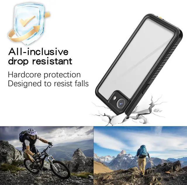 Alt view image 3 of 7 - BONAEVER for iPhone 16e Case Waterproof [IPX8 Underwater Case][Full Body Shockproof & Military Dropproof] Clear Sound Quality Built-in Screen Protector for iPhone 16e 6.1 inch 2025 - Black