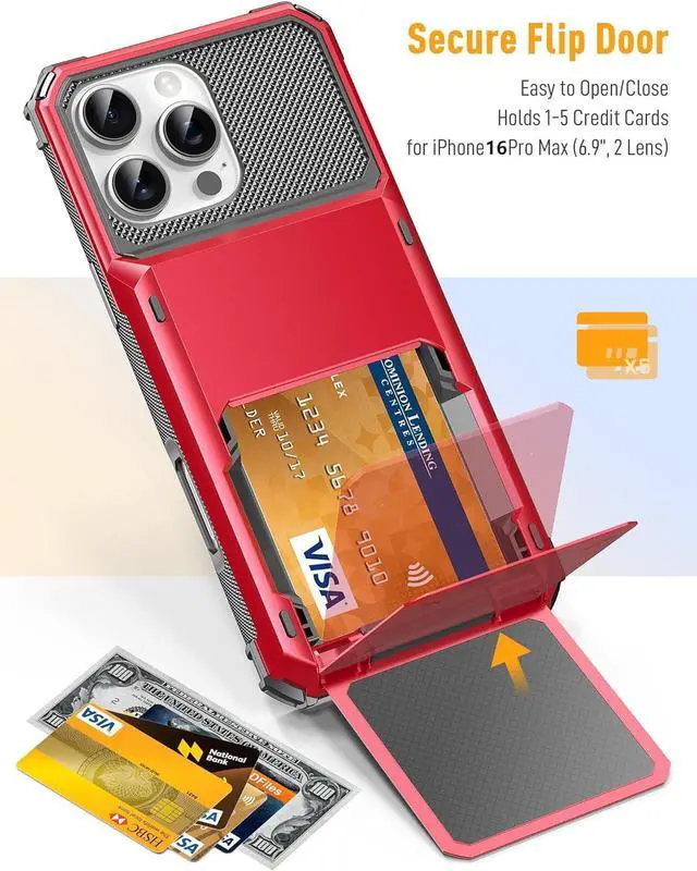 Alt view image 3 of 7 - BONAEVER Compatible with iPhone 16 Pro Max Case with Card Holder [Store 5 Cards] Heavy Duty Dual Layer Shockproof Wallet Case with Hidden Card Slot Large Storage Cover for Men & Women 6.9 inch Red