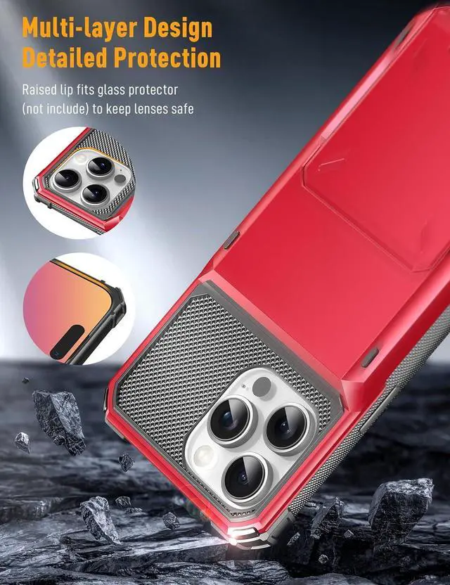 Alt view image 5 of 7 - BONAEVER Compatible with iPhone 16 Pro Max Case with Card Holder [Store 5 Cards] Heavy Duty Dual Layer Shockproof Wallet Case with Hidden Card Slot Large Storage Cover for Men & Women 6.9 inch Red