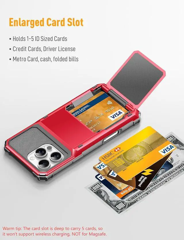 Alt view image 2 of 7 - BONAEVER Compatible with iPhone 16 Pro Max Case with Card Holder [Store 5 Cards] Heavy Duty Dual Layer Shockproof Wallet Case with Hidden Card Slot Large Storage Cover for Men & Women 6.9 inch Red