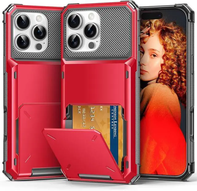 Main image of BONAEVER Compatible with iPhone 16 Pro Max Case with Card Holder [Store 5 Cards] Heavy Duty Dual Layer Shockproof Wallet Case with Hidden Card Slot Large Storage Cover for Men & Women 6.9 inch Red