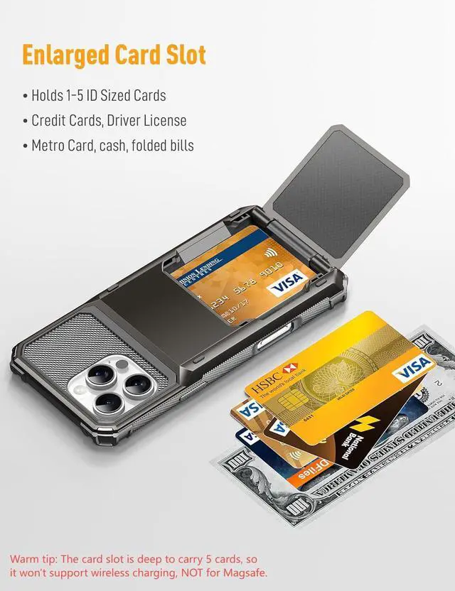 Alt view image 5 of 7 - BONAEVER Compatible with iPhone 16 Pro Case with Card Holder [Store 5 Cards] Heavy Duty Dual Layer Shockproof Wallet Case with Hidden Card Slot Large Storage Cover for iPhone 16 Pro 6.3 inch