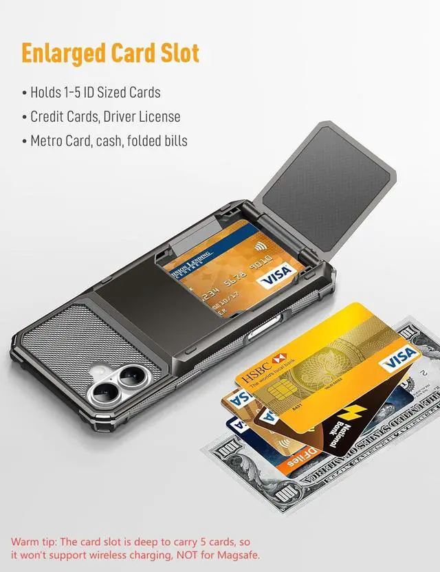 Alt view image 3 of 7 - BONAEVER Compatible with iPhone 16 Plus Case with Card Holder [Store 5 Cards] Heavy Duty Dual Layer Shockproof Wallet Case with Hidden Card Slot Large Storage Cover for iPhone 16 Plus 6.7 inch