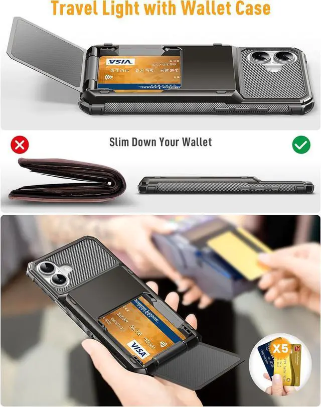 Alt view image 4 of 7 - BONAEVER Compatible with iPhone 16 Plus Case with Card Holder [Store 5 Cards] Heavy Duty Dual Layer Shockproof Wallet Case with Hidden Card Slot Large Storage Cover for iPhone 16 Plus 6.7 inch