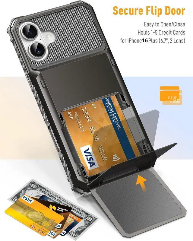 Alt view image 2 of 7 - BONAEVER Compatible with iPhone 16 Plus Case with Card Holder [Store 5 Cards] Heavy Duty Dual Layer Shockproof Wallet Case with Hidden Card Slot Large Storage Cover for iPhone 16 Plus 6.7 inch