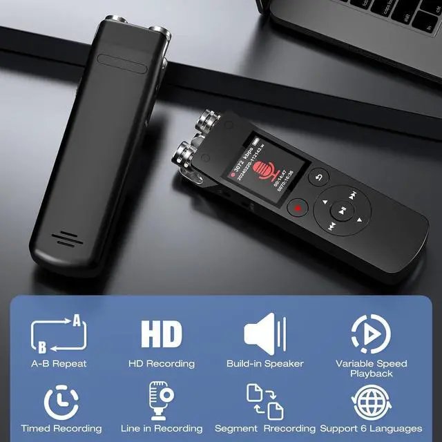 Alt view image 4 of 7 - BONAEVER 128GB Voice Recorder, Digital Voice Activated Recorder with Playback, 3072kbps Audio Recorder Dictaphone for Meetings Interviews, HD Recording, Variable Speed, A-B Repeat, Large Screen