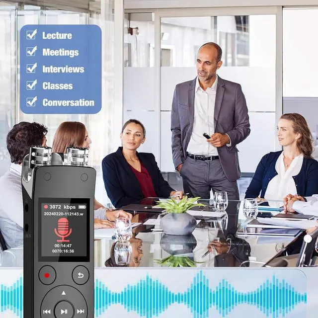 Alt view image 7 of 7 - BONAEVER 128GB Voice Recorder, Digital Voice Activated Recorder with Playback, 3072kbps Audio Recorder Dictaphone for Meetings Interviews, HD Recording, Variable Speed, A-B Repeat, Large Screen