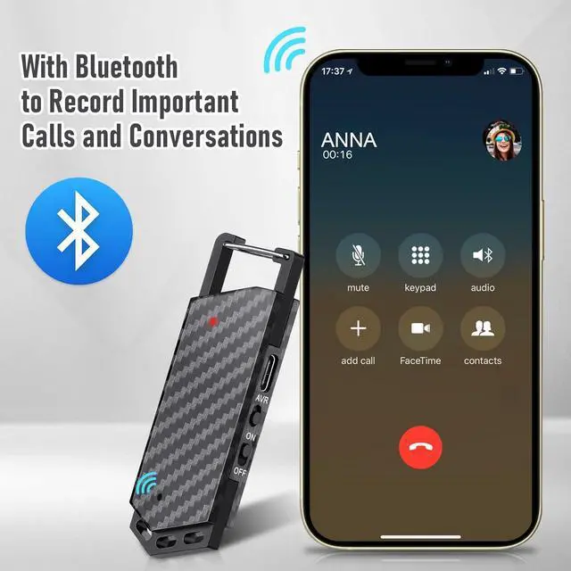 Alt view image 2 of 7 - BONAEVER 64GB Digital Voice Recorder with Bluetooth - Voice Activated Keychain Audio Recording Device - 800 Hours Capacity for Classes, Interviews, Meetings, Music