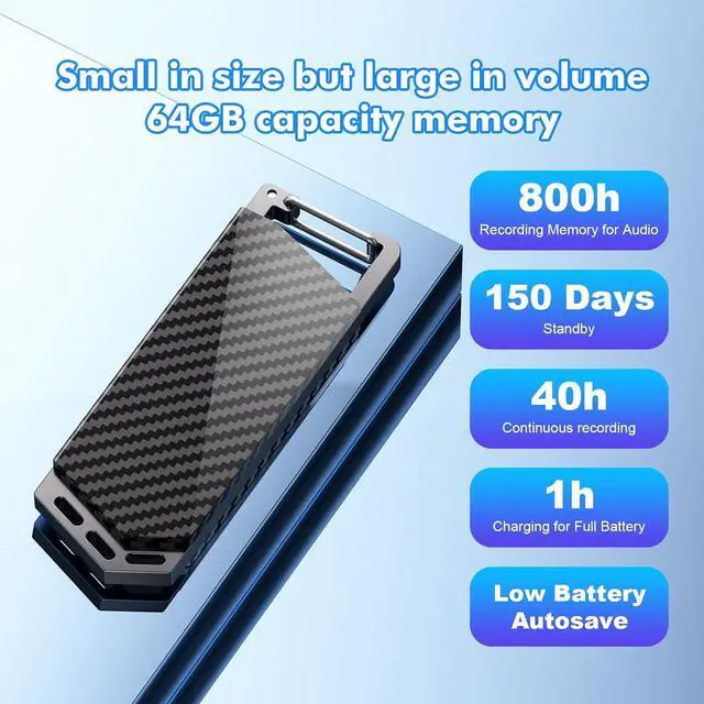 Alt view image 7 of 7 - BONAEVER 64GB Digital Voice Recorder with Bluetooth - Voice Activated Keychain Audio Recording Device - 800 Hours Capacity for Classes, Interviews, Meetings, Music