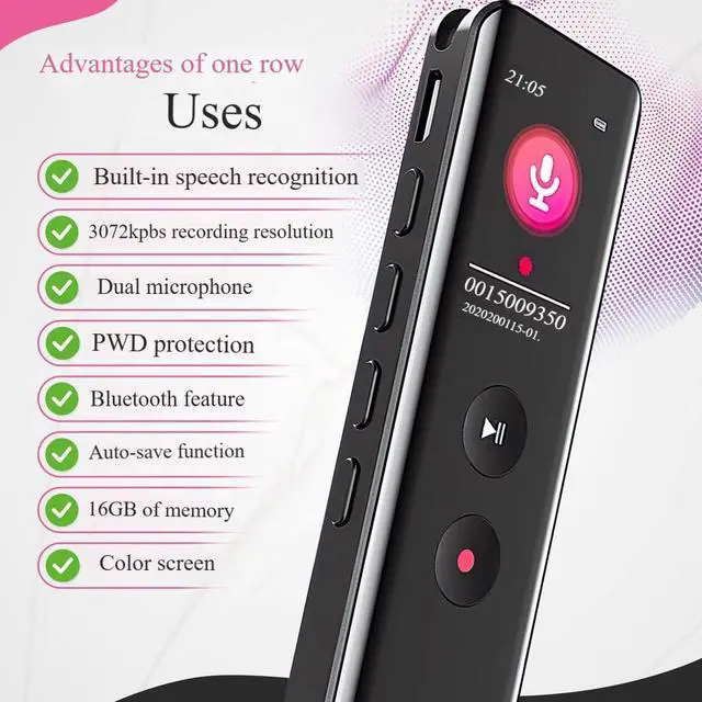 Alt view image 3 of 7 - 16GB Digital Voice Recorder with Playback, Audio Recording Device, Portable Voice Recorder with Noise Reduction,Mp3 Player and Password for Lectures Meeting/Classes/Interviews