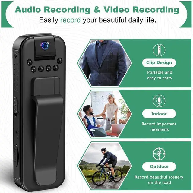 Alt view image 2 of 7 - BONAEVER Mini Camera HD 1080P Portable Audio & Video Recorder with 180° Rotatable Lens Wearable Camcorder with Night Vision Police Body cam for Sport/Delivery/Travel/Law Enforcement