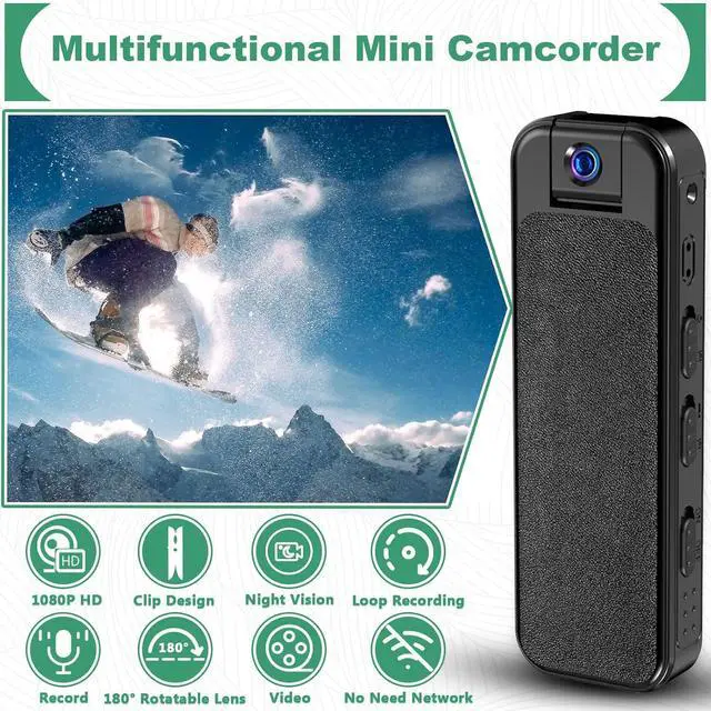 Alt view image 5 of 7 - BONAEVER Mini Camera HD 1080P Portable Audio & Video Recorder with 180° Rotatable Lens Wearable Camcorder with Night Vision Police Body cam for Sport/Delivery/Travel/Law Enforcement