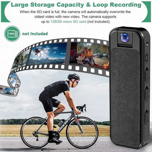 Alt view image 4 of 7 - BONAEVER Mini Camera HD 1080P Portable Audio & Video Recorder with 180° Rotatable Lens Wearable Camcorder with Night Vision Police Body cam for Sport/Delivery/Travel/Law Enforcement