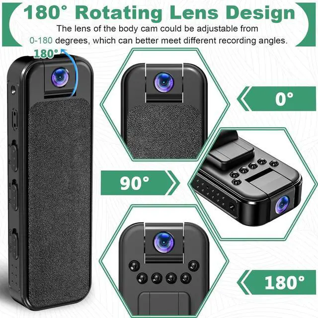 Alt view image 3 of 7 - BONAEVER Mini Camera HD 1080P Portable Audio & Video Recorder with 180° Rotatable Lens Wearable Camcorder with Night Vision Police Body cam for Sport/Delivery/Travel/Law Enforcement