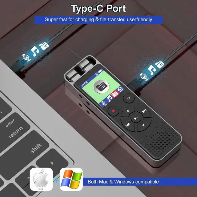 Alt view image 2 of 7 - BONAEVER Digital Voice Recorder Voice Activated Recorder for Lectures, Meetings, Interviews - Sound Audio Recorder Dictaphone Recording Device with Playback,MP3 Player,Type C [128GB]