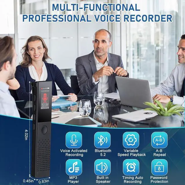 Alt view image 6 of 7 - BONAEVER 64GB Digital Voice Recorder - Bluetooth Playback, 3072KBPS Voice Activation, Password Protection - Ideal for Lectures, Meetings, Interviews.