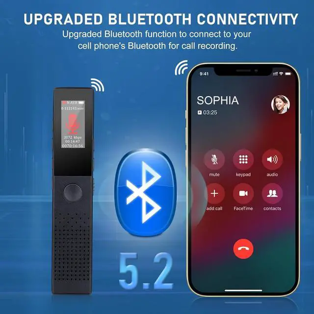 Alt view image 5 of 7 - BONAEVER 64GB Digital Voice Recorder - Bluetooth Playback, 3072KBPS Voice Activation, Password Protection - Ideal for Lectures, Meetings, Interviews.