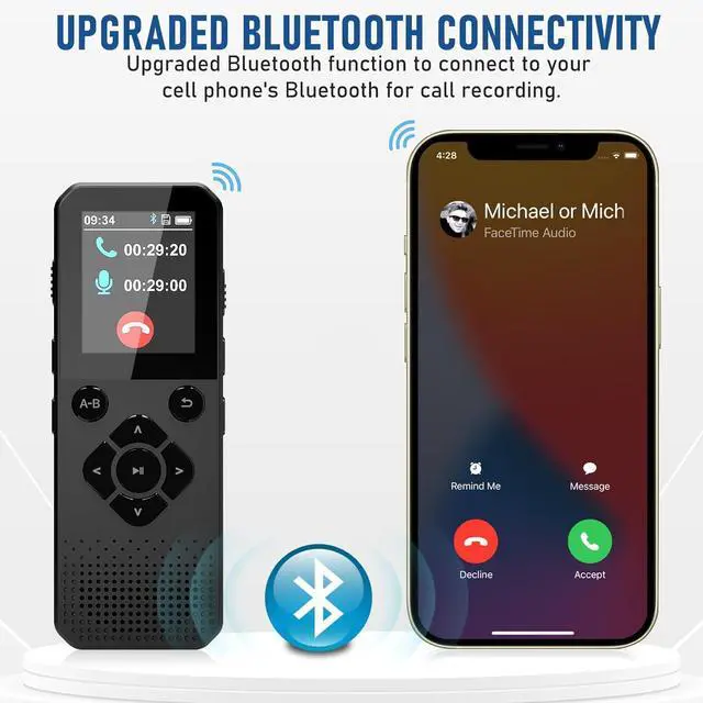 Alt view image 2 of 6 - BONAEVER Voice Recorder, 64GB Digital Voice Recorder, Voice Activated Recorder with Playback, Tape Recorder Up to 3072kbps Bit Rate, Audio Recorder for Interview Meetings Lecture