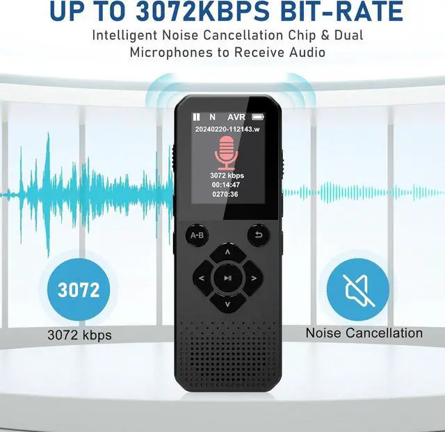 Alt view image 4 of 6 - BONAEVER Voice Recorder, 64GB Digital Voice Recorder, Voice Activated Recorder with Playback, Tape Recorder Up to 3072kbps Bit Rate, Audio Recorder for Interview Meetings Lecture