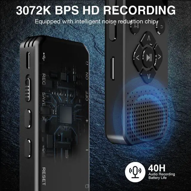 Alt view image 2 of 7 - BONAEVER 128GB Digital Voice Recorder with Playback Bluetooth Speaker Audio Recorder for Lectures Meetings Interviews Voice Audio Recorder MP3 Player with Bluetooth