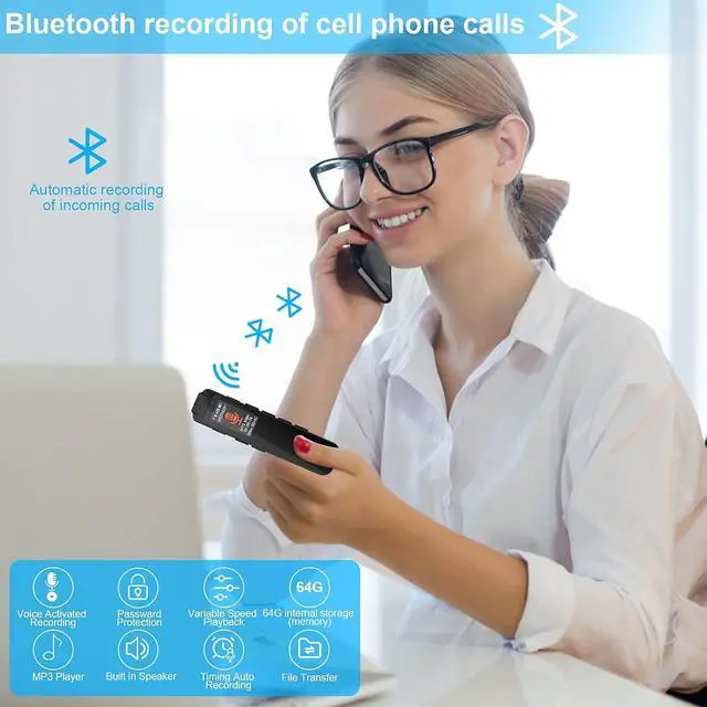 Alt view image 4 of 7 - BONAEVER 64GB Digital Voice Recorder Voice Activated Recorder for Lectures Meeting, Mini Voice Recorder Upgraded Audio Recorder with Playback, 3072KBPSHD Tape Recorder,Password