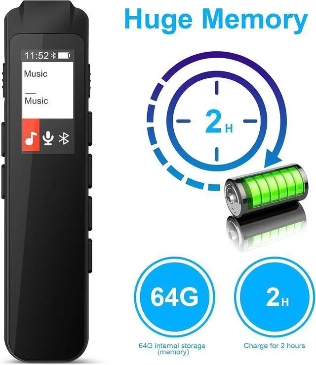 Alt view image 6 of 7 - BONAEVER 64GB Digital Voice Recorder Voice Activated Recorder for Lectures Meeting, Mini Voice Recorder Upgraded Audio Recorder with Playback, 3072KBPSHD Tape Recorder,Password