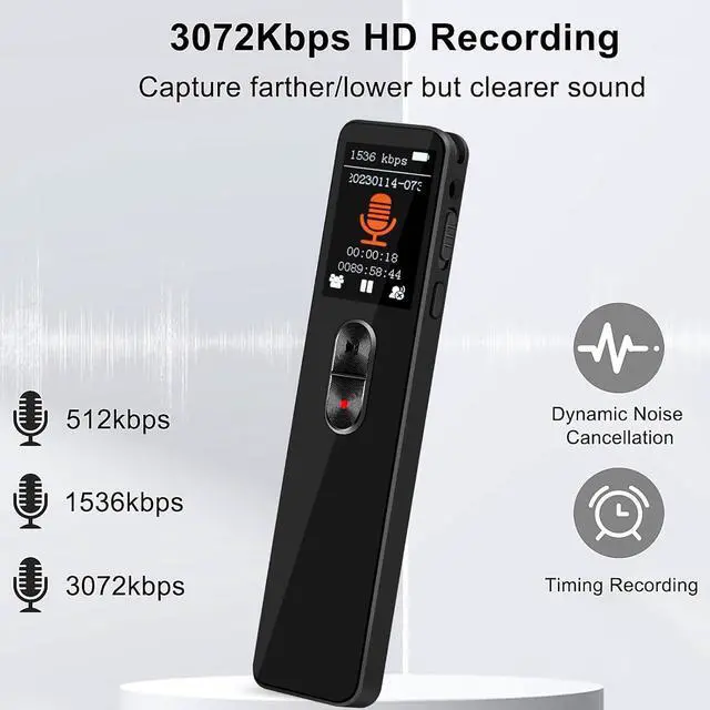 Alt view image 6 of 7 - BONAEVER 64GB Digital Voice Recorder Voice Activated Recorder with Playback,3072KBPSHD Noise Reduction and Password Protection for Lectures, Meetings, Classes Black