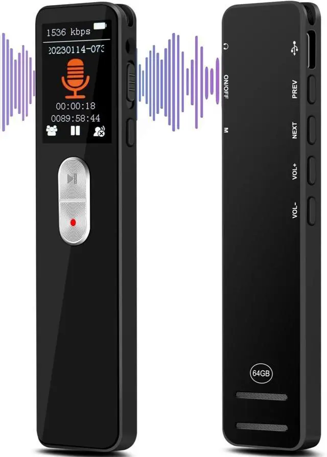 Main image of BONAEVER 64GB Digital Voice Recorder Voice Activated Recorder with Playback,3072KBPSHD Noise Reduction and Password Protection for Lectures, Meetings, Classes Black