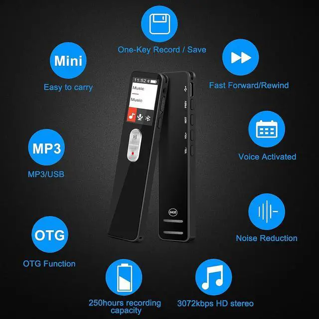 Alt view image 5 of 7 - BONAEVER 64GB Digital Voice Recorder Voice Activated Recorder with Playback,3072KBPSHD Noise Reduction and Password Protection for Lectures, Meetings, Classes Black