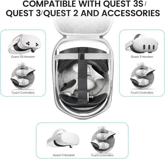 Alt view image 2 of 7 - BONAEVER Hard Carrying Case Compatible with Oculus Meta Quest 3S/Quest 3/Quest 2 Official Original/Elite Strap Version VR Headset and Touch Controller Accessories, Suitable for Travel and Home Storage