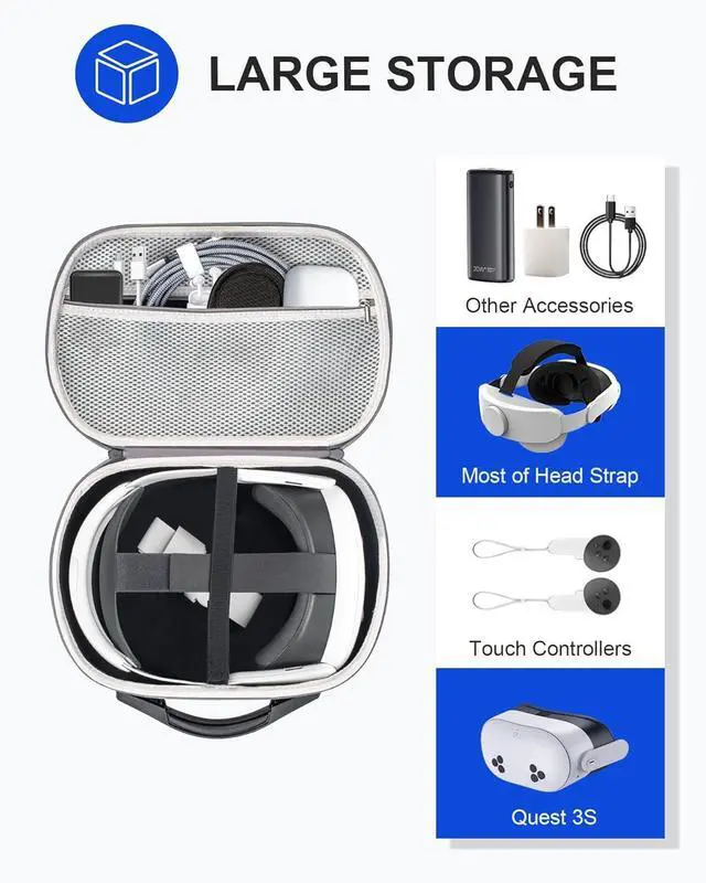 Alt view image 5 of 7 - BONAEVER Hard Carrying Case for Meta Quest 3S, Quest 3, Vision Pro, Large Capacity Travel Case for Oculus Quest 3S VR Headset and Other Accessories, Suitable for Travel and Home Storage