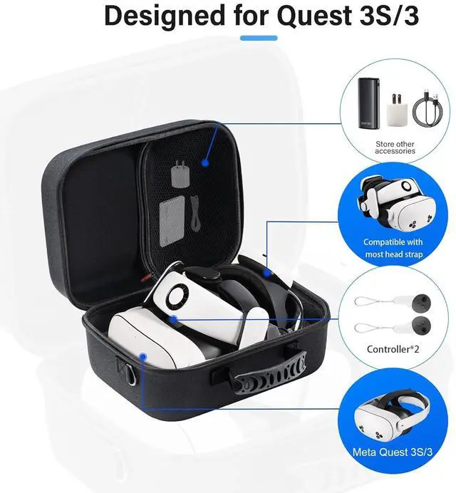 Alt view image 2 of 7 - BONAEVER Large Carrying Case for Meta Quest 3S / Quest 3, Hard Travel Case Compatible with BOBOVR S3 Pro/KIWI Design Battery Head Strap, Quest Controller and Accessory, Portable Travel Bag Black